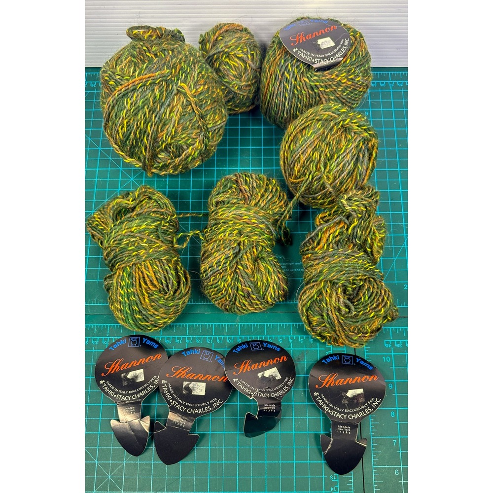 Tahki Stacy Charles Shannon Yarn 100% Wool Variegated Green Lot of 7 Italy